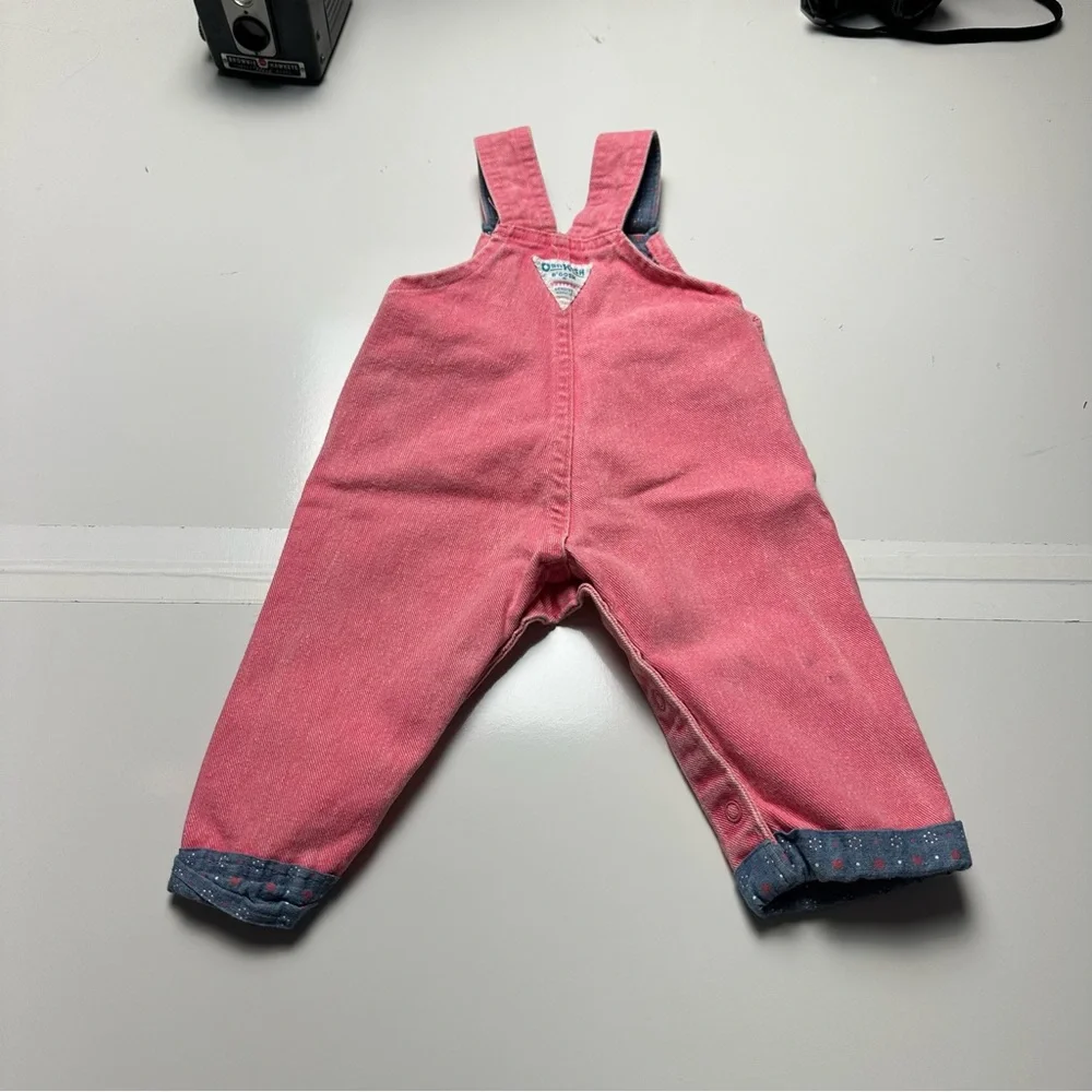 Vintage 90’s OshKosh B’gosh Pink Denim Overalls | Polka Dot Trim · Made USA